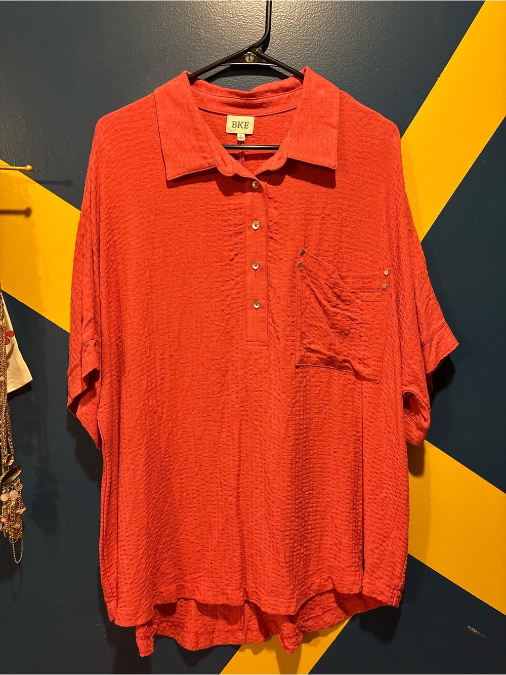 BKE Holly Berry Red Short Sleeve Tunic Top NWT